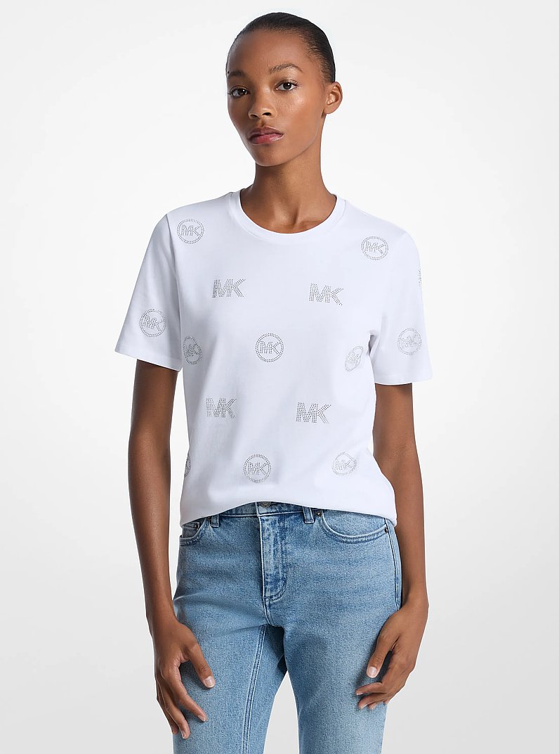 Embellished Logo Cotton T-Shirt in WHITE | Michael Kors