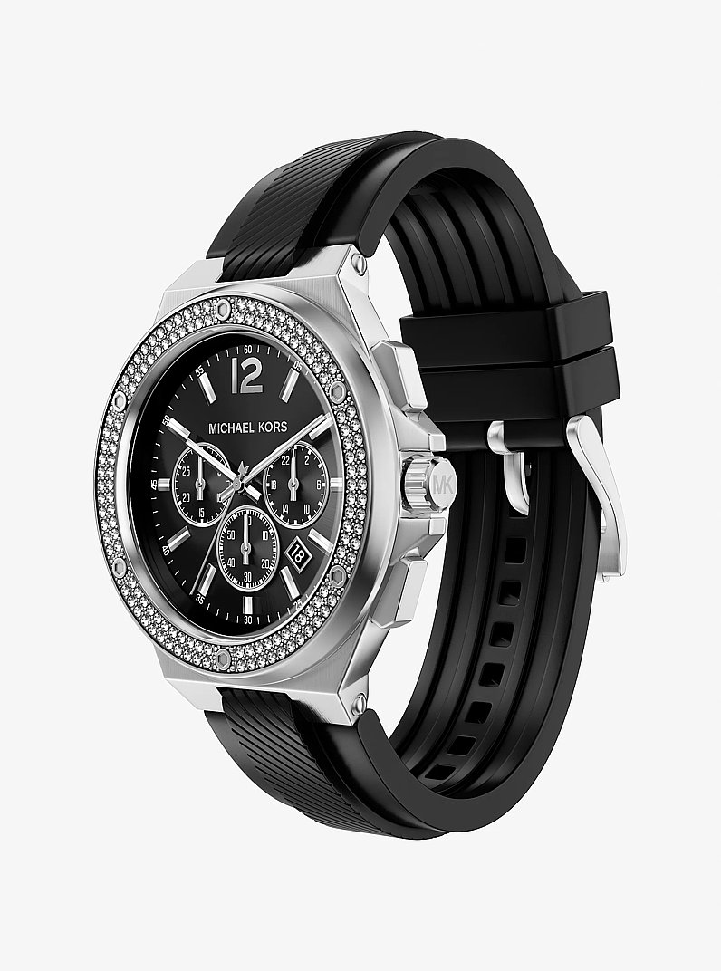 Oversized Lennox Pav&eacute; Silver-Tone and Silicone Watch in SILVER | Michael Kors