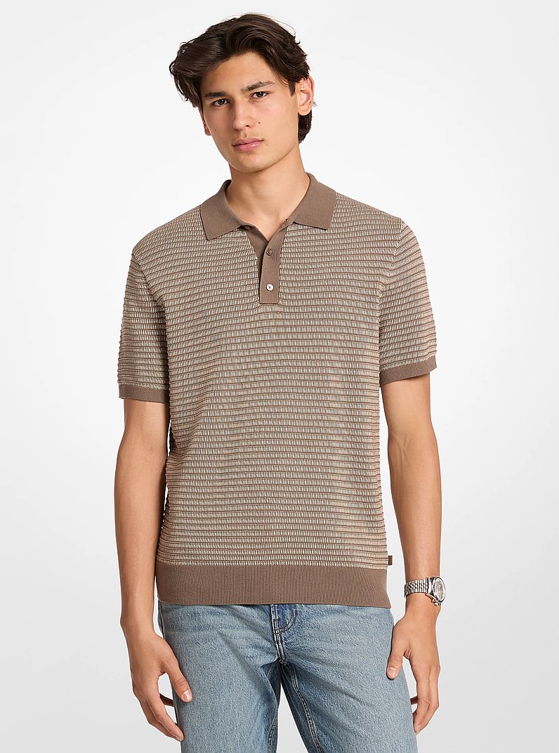 Two-Tone Knit Polo Shirt in MUSHROOM | Michael Kors