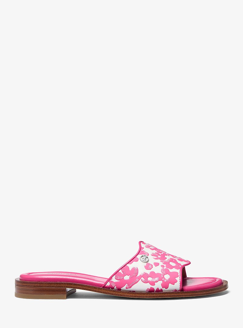 Hannah Sequined Floral Print Slide Sandal in DRAGONFRUIT MULTI | Michael Kors