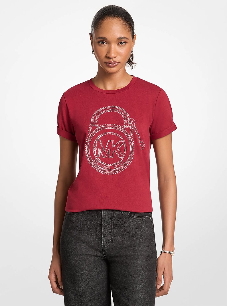 Embellished Graphic Logo T-shirt in MAROON | Michael Kors