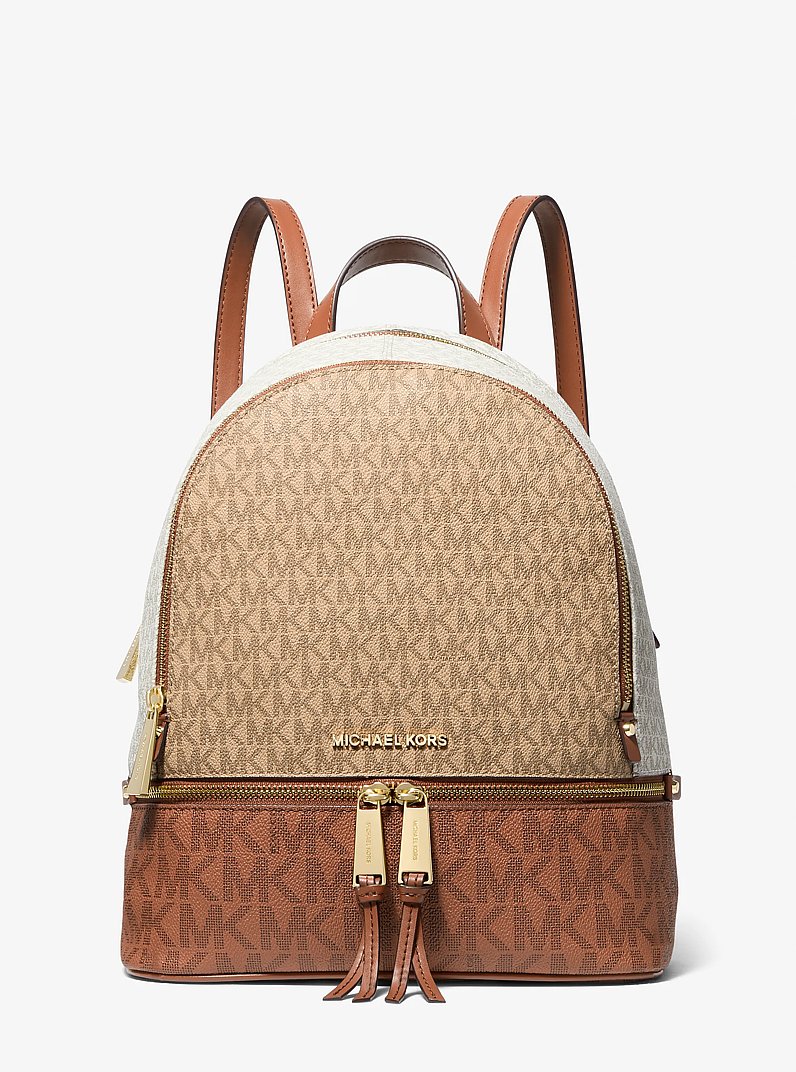 Rhea Medium Color-Block Logo Backpack in CAMEL COMBO | Michael Kors