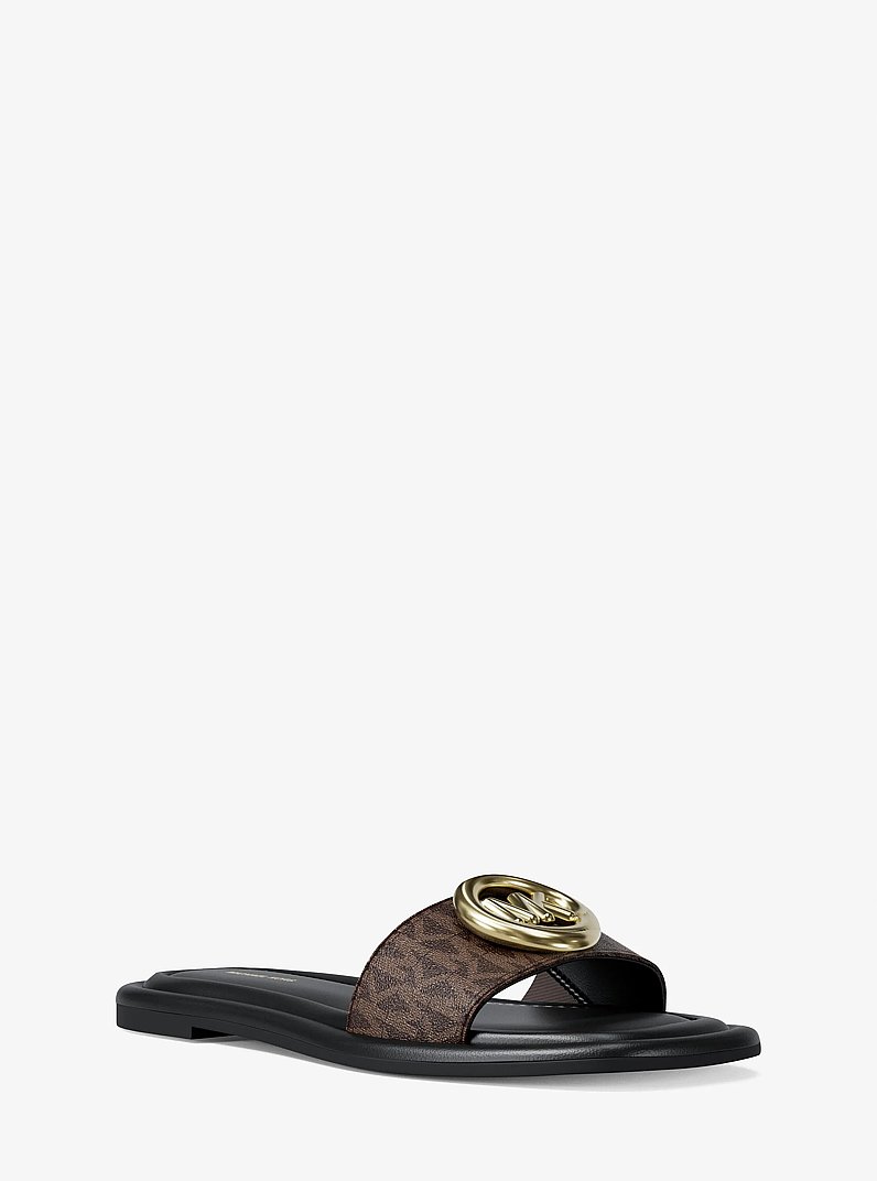Milan Signature Logo Slide Sandal in BROWN | Michael Kors