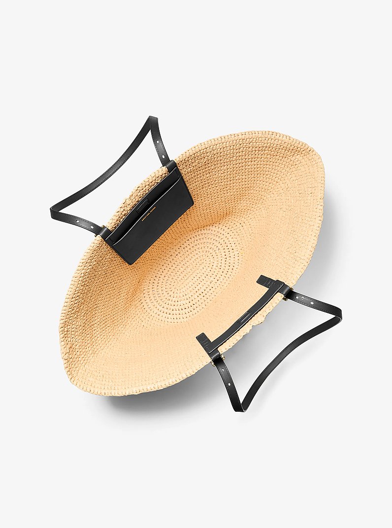 Isa Large Hand-Crocheted Straw Tote Bag in NATURAL/BLACK | Michael Kors