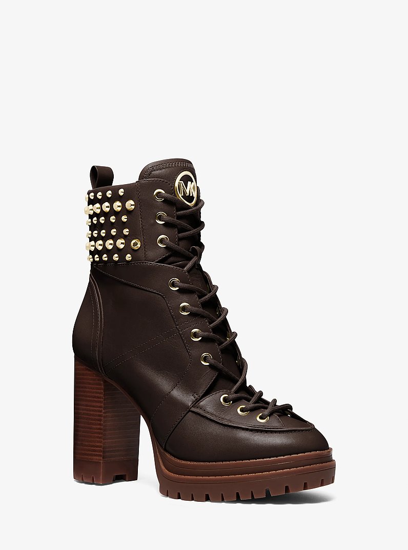Yvonne Studded Leather Boot in CHOCOLATE | Michael Kors