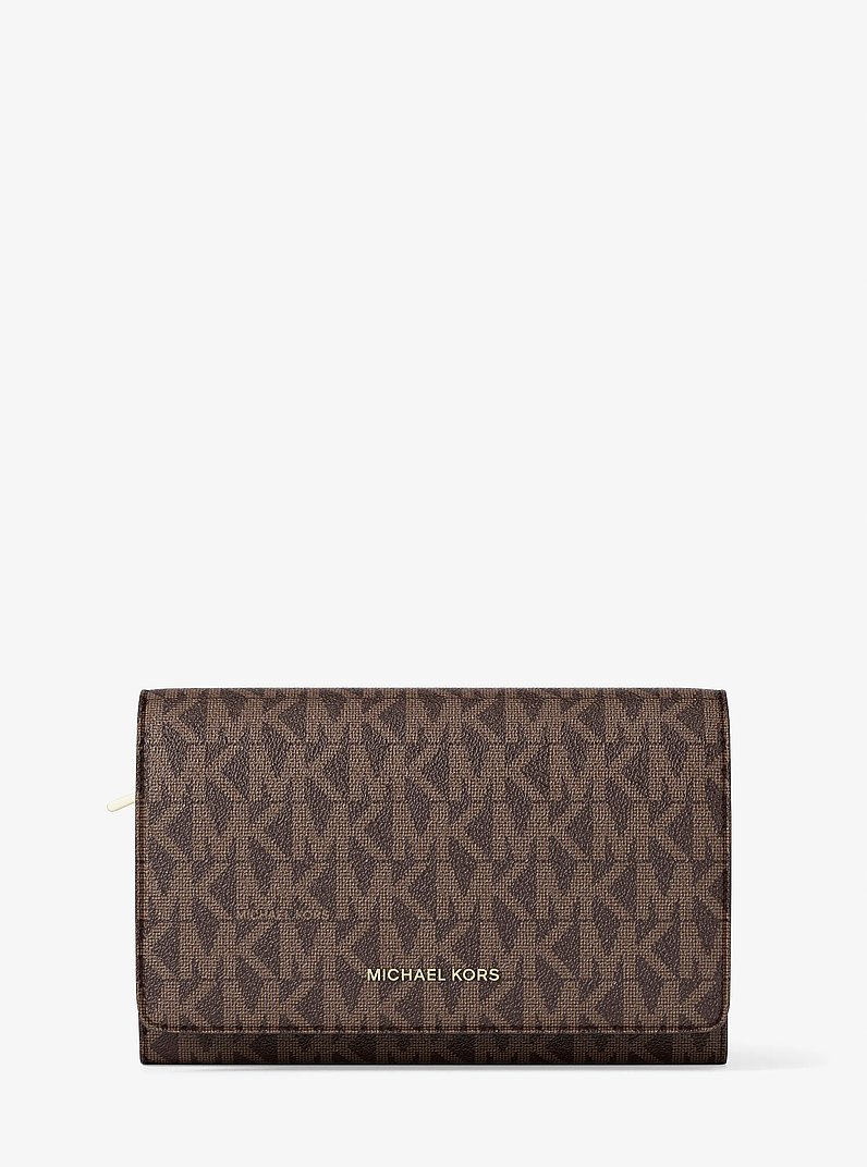Jet Set Large Signature Logo Wallet in BRN/ACORN | Michael Kors