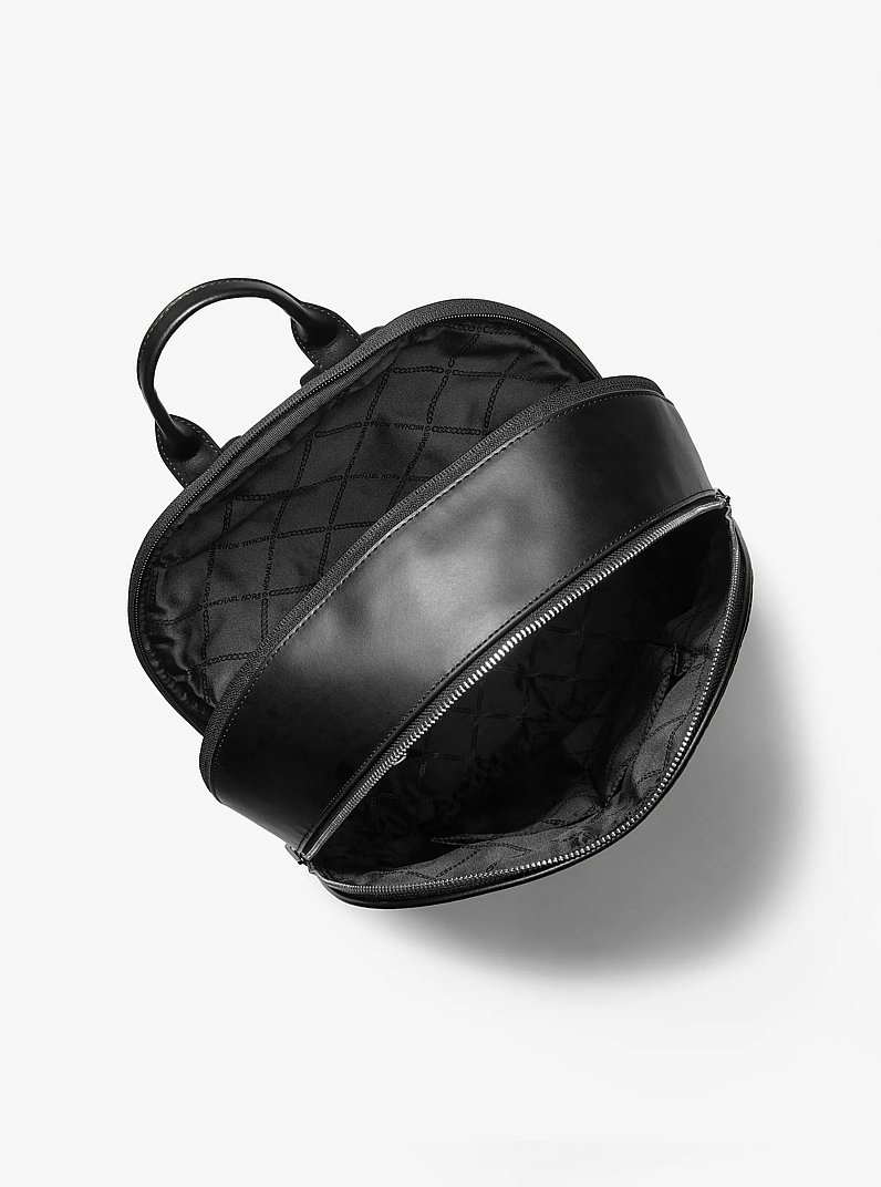 Hudson Slim Logo Embossed Leather Backpack in BLACK | Michael Kors