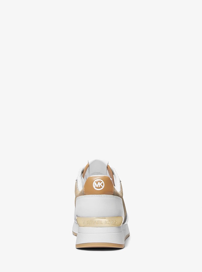 Livvy Leather and Glitter Chain-Mesh Trainer in CAMEL MLT | Michael Kors