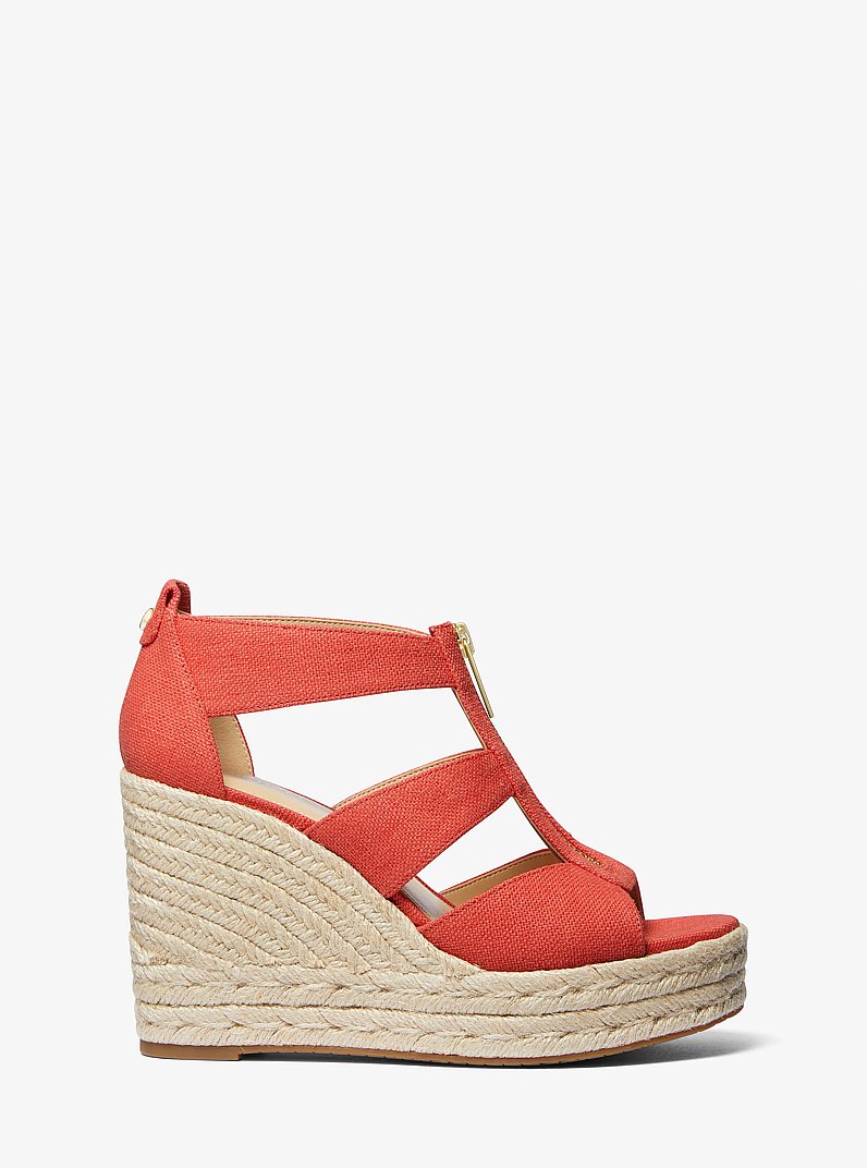 Etta Linen Blend Wedge Sandal in SPICED CORAL | Michael Kors