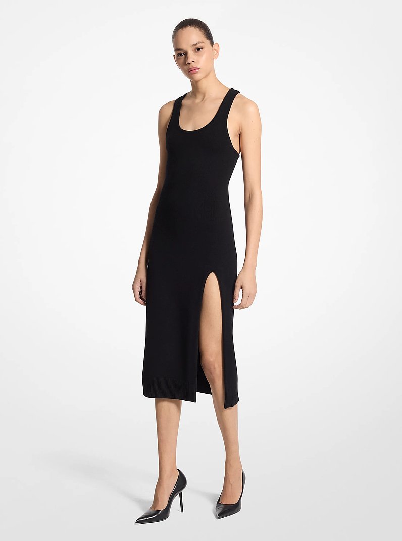 Stretch Cashmere Racerback Dress in BLACK | Michael Kors
