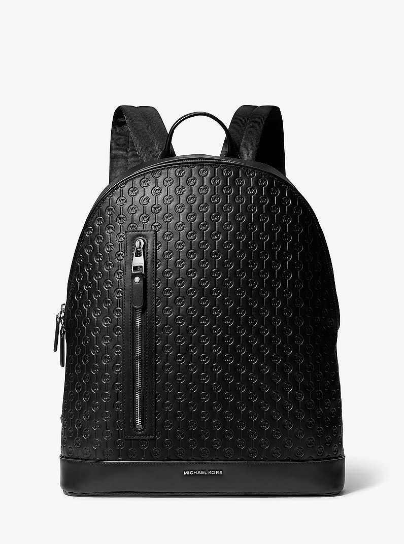 Hudson Slim Logo Embossed Leather Backpack in BLACK | Michael Kors
