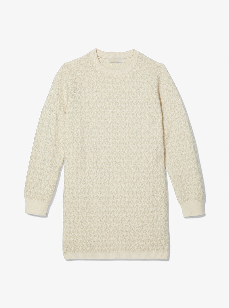 Metallic Logo Knit Dress in IVORY | Michael Kors
