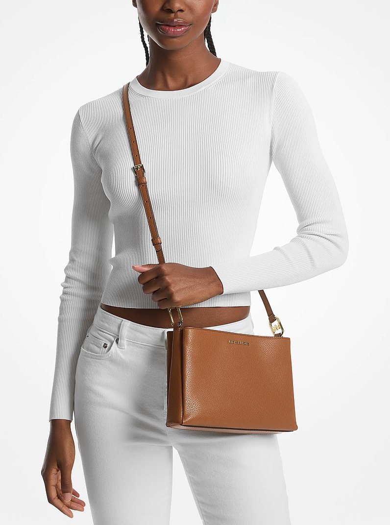 Trisha Medium Pebbled Leather Crossbody Bag in LUGGAGE | Michael Kors