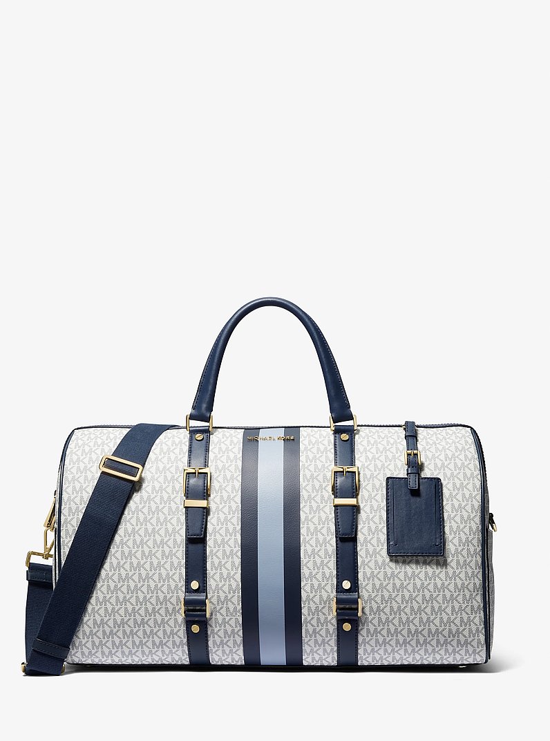 Bedford Travel Extra-Large Logo Stripe Weekender Bag in NVY/WHT/PBLU | Michael Kors