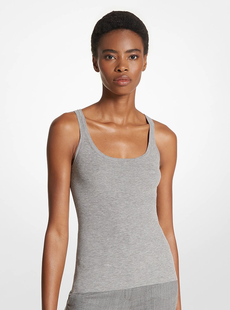 Camiseta de tirantes acanalada de viscosa el&aacute;stica in GRIS MEDIO | Michael Kors