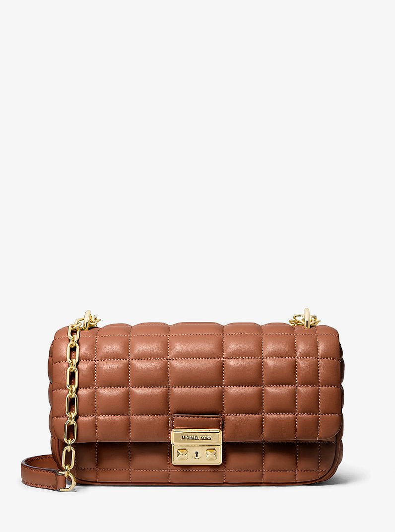 Tribeca Large Quilted Leather Shoulder Bag in LUGGAGE | Michael Kors