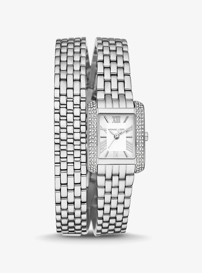 Petite Emery Pav&eacute; Silver-Tone Double Wrap Watch in SILVER | Michael Kors