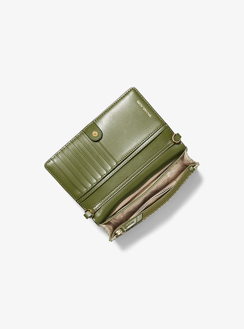 Jet Set Small Logo Print Woven Smartphone Crossbody Bag in SMOKEY OLIVE | Michael Kors