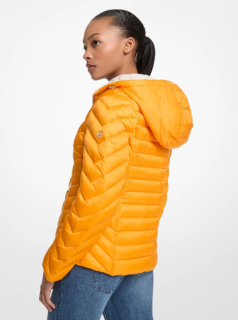 Chevron Logo Print Quilted Nylon Reversible  Jacket in POPORANGE | Michael Kors