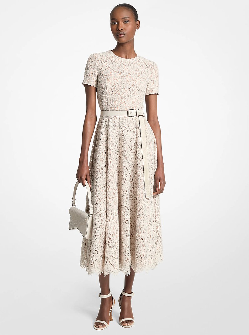 Corded Floral Lace Dance Dress in OYSTER | Michael Kors
