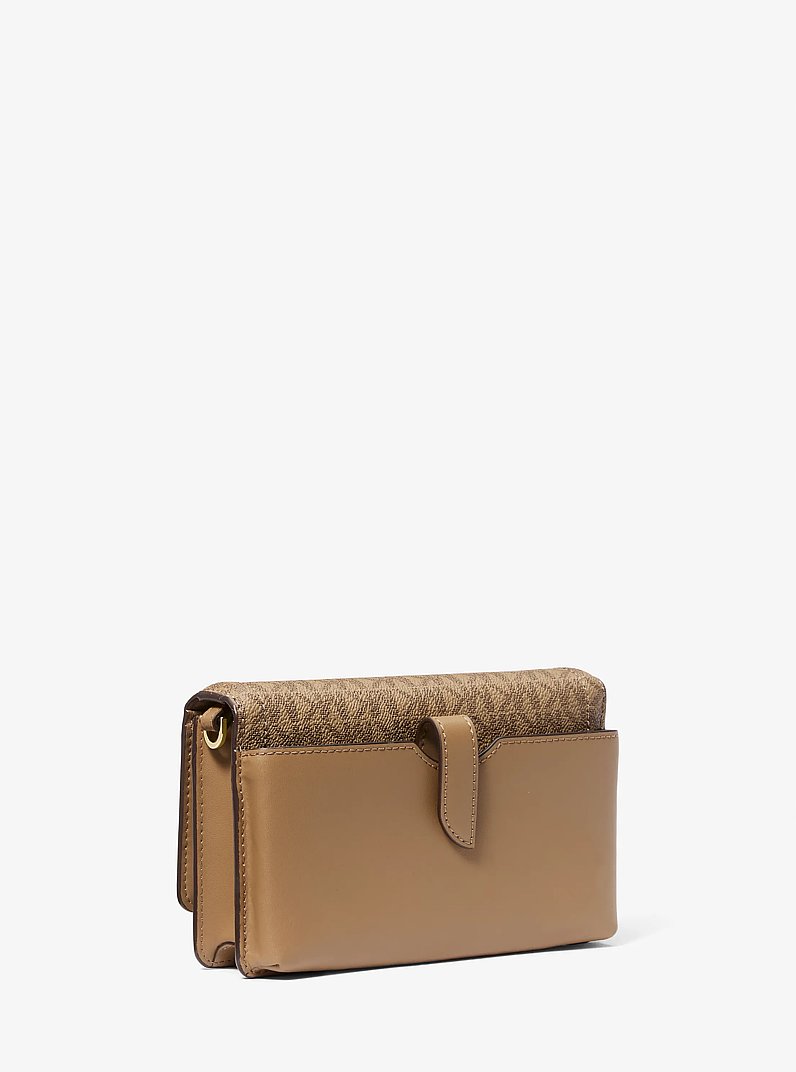 Jet Set Leather and Signature Logo Convertible Crossbody Bag in HUSK | Michael Kors