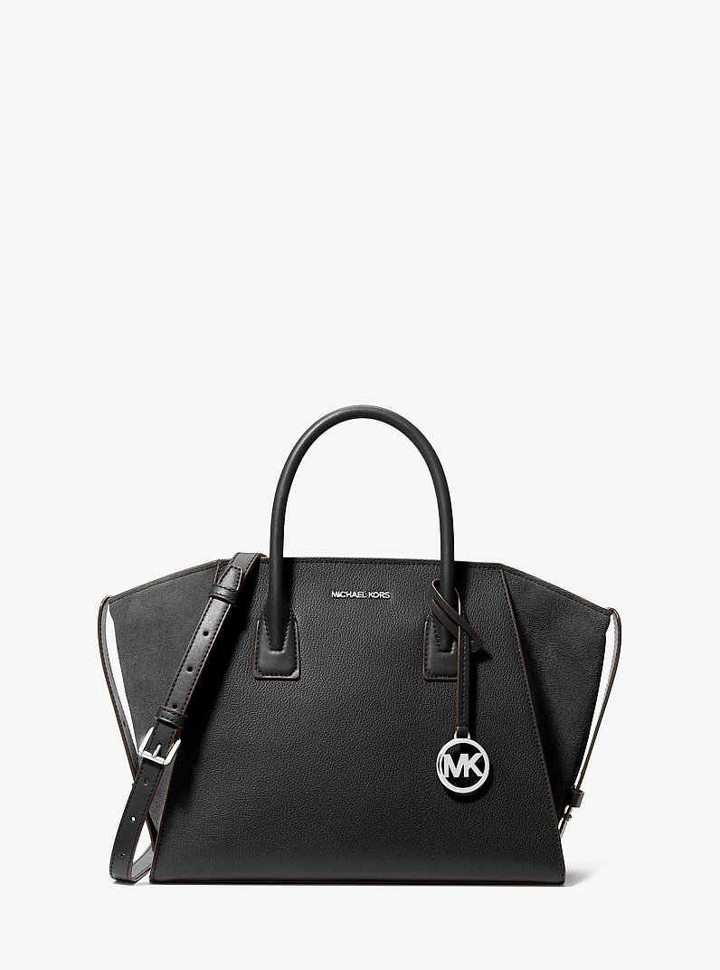 Avril Large Leather and Suede Satchel in BLACK | Michael Kors