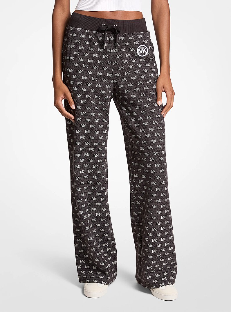 Pantalon tricot&eacute; &agrave; jambe large en m&eacute;lange de coton &agrave; logo in NOIR | Michael Kors