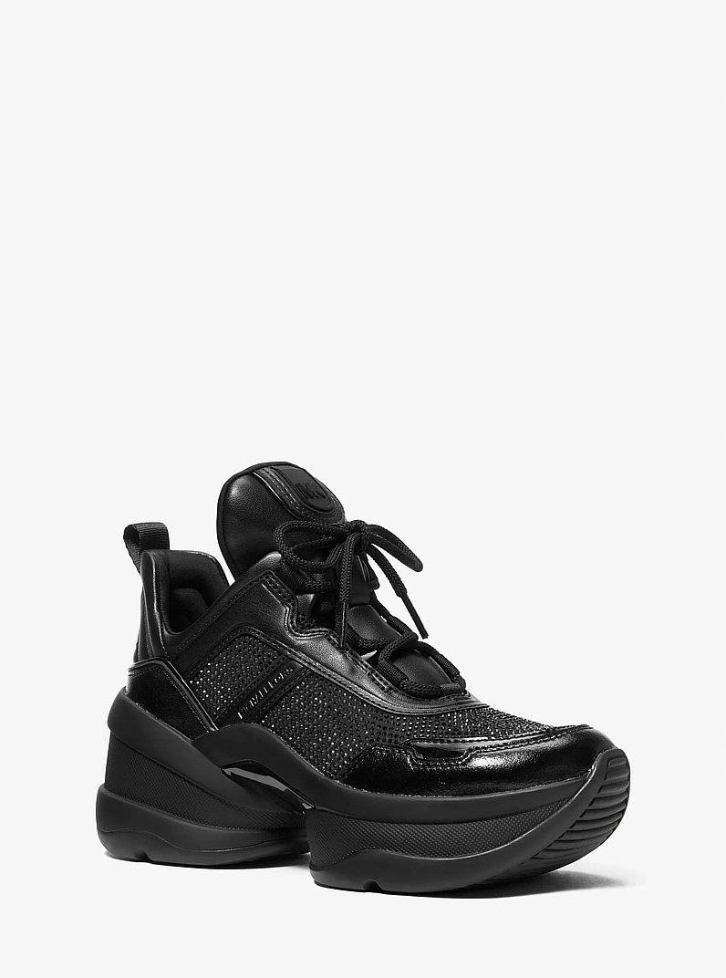 Olympia Crystal Embellished Trainer in BLACK | Michael Kors