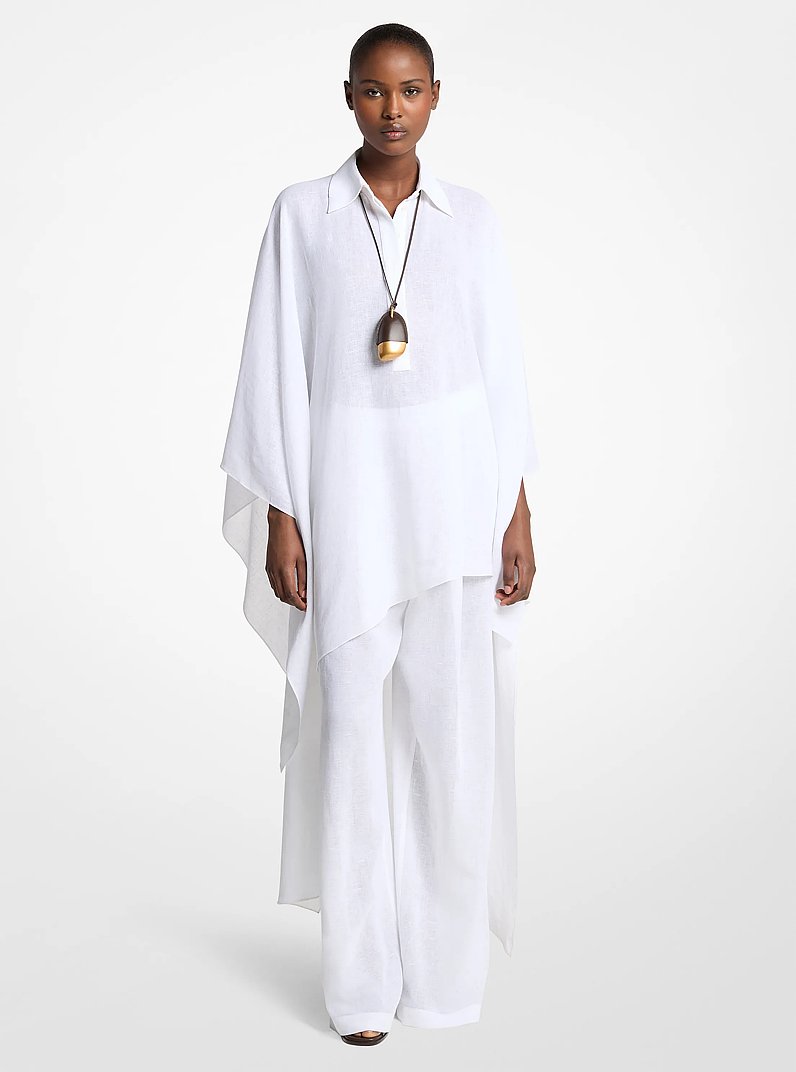 Linen Gauze Asymmetric Caftan in OPTIC WHITE | Michael Kors