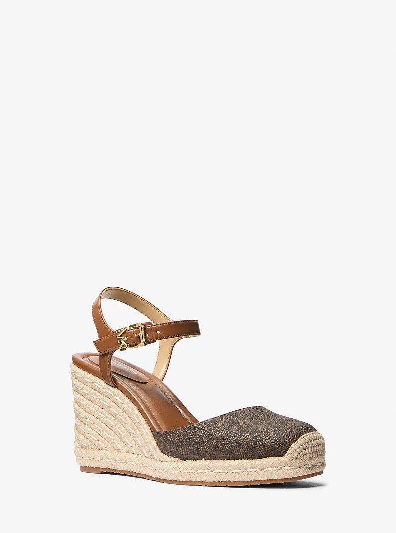 Kenzie Signature Logo Espadrille Wedge in BROWN | Michael Kors