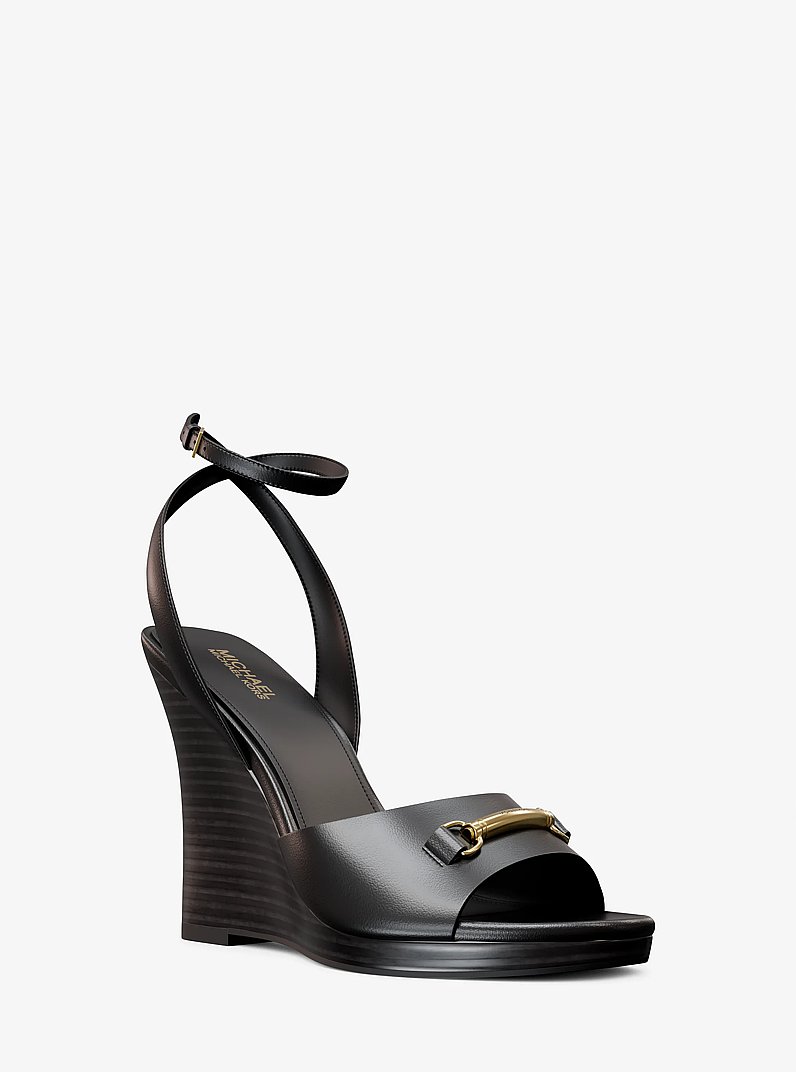 Carson Leather Wedge Sandal in BLACK | Michael Kors