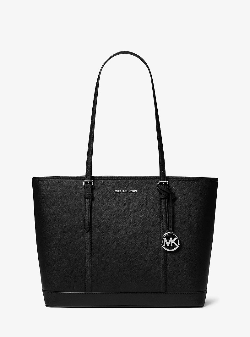 Jet Set Travel Large Saffiano Leather Tote Bag in BLACK | Michael Kors