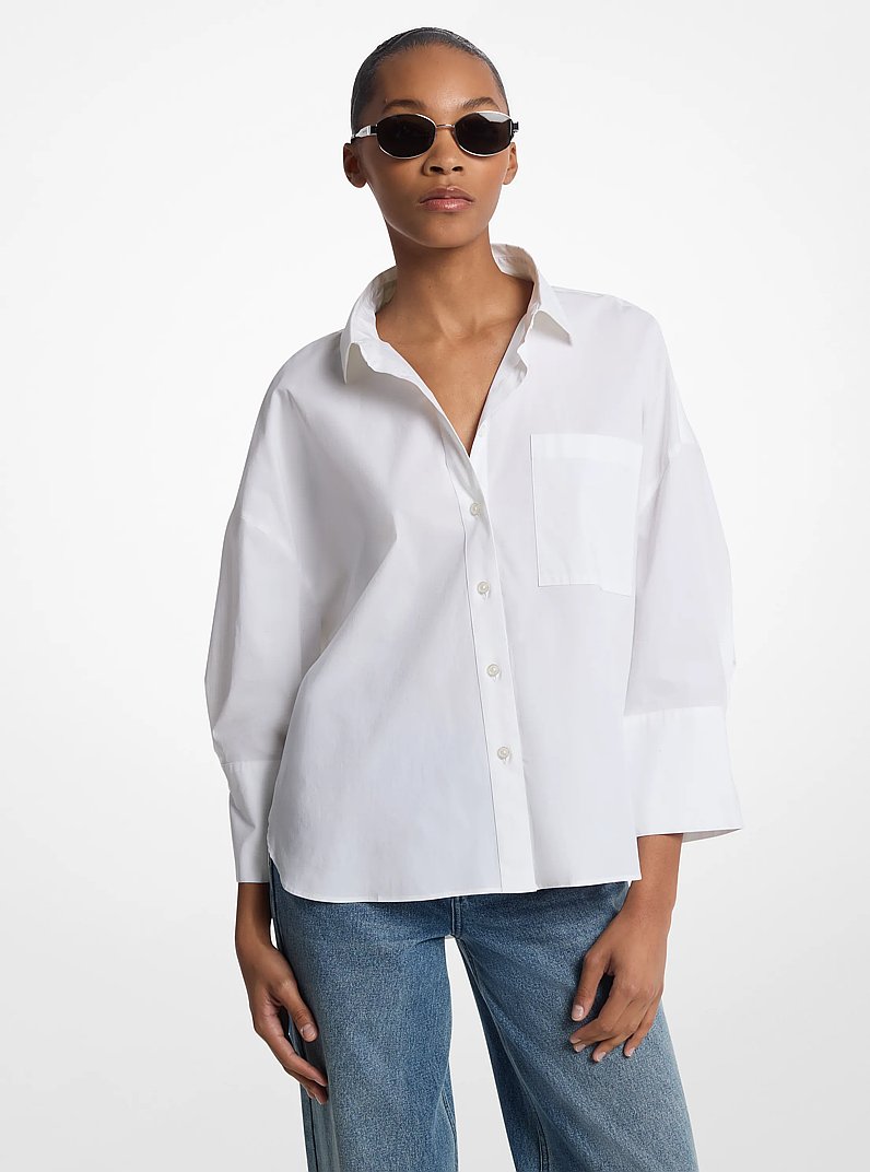 Stretch Cotton Poplin Shirt in WHITE | Michael Kors