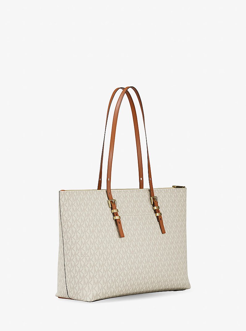 Quinn Large Signature Logo Tote Bag in VANILLA/ACORN | Michael Kors