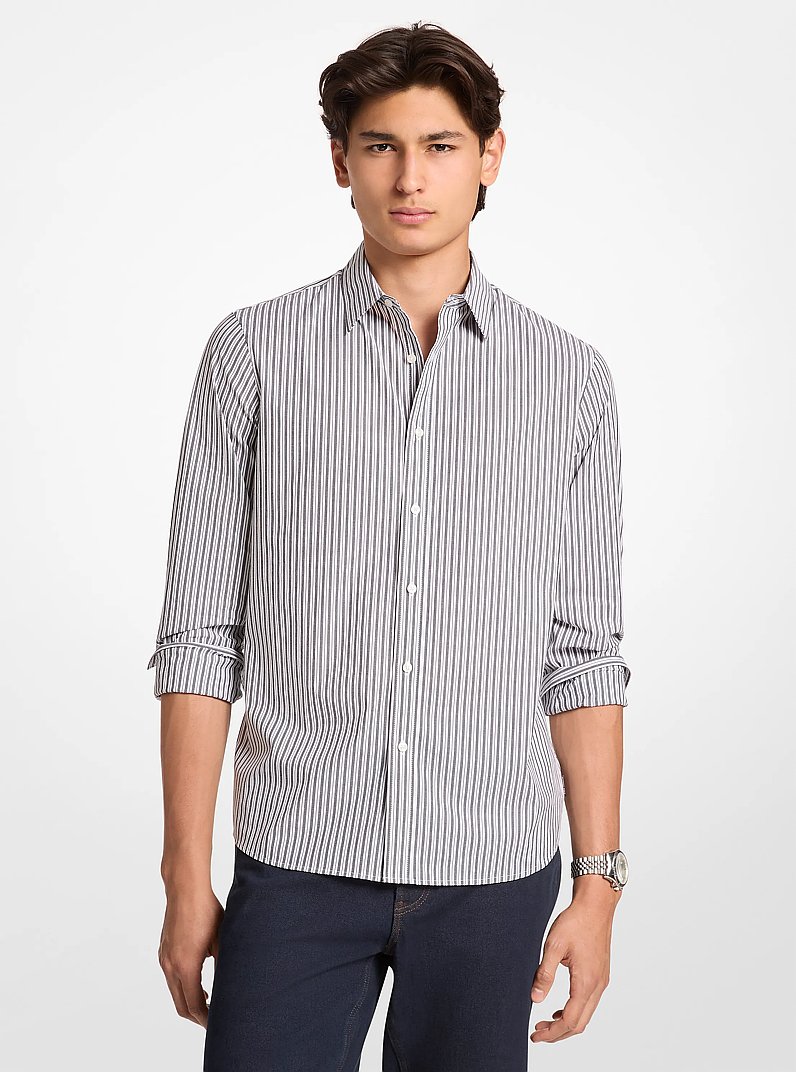 Striped Stretch Cotton Shirt in WHITE | Michael Kors