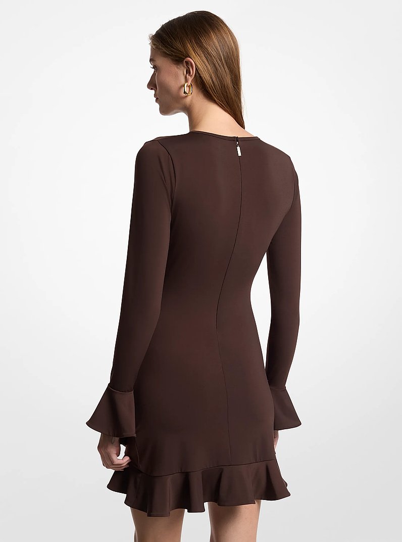 Ruffled Stretch Matte Jersey Dress in CHOCOLATE | Michael Kors