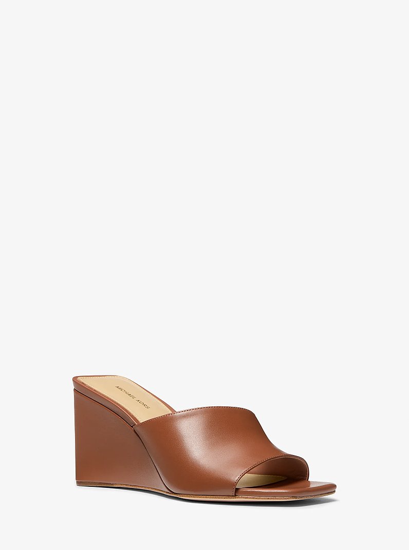 Merriam Leather Wedge Sandal in LUGGAGE | Michael Kors