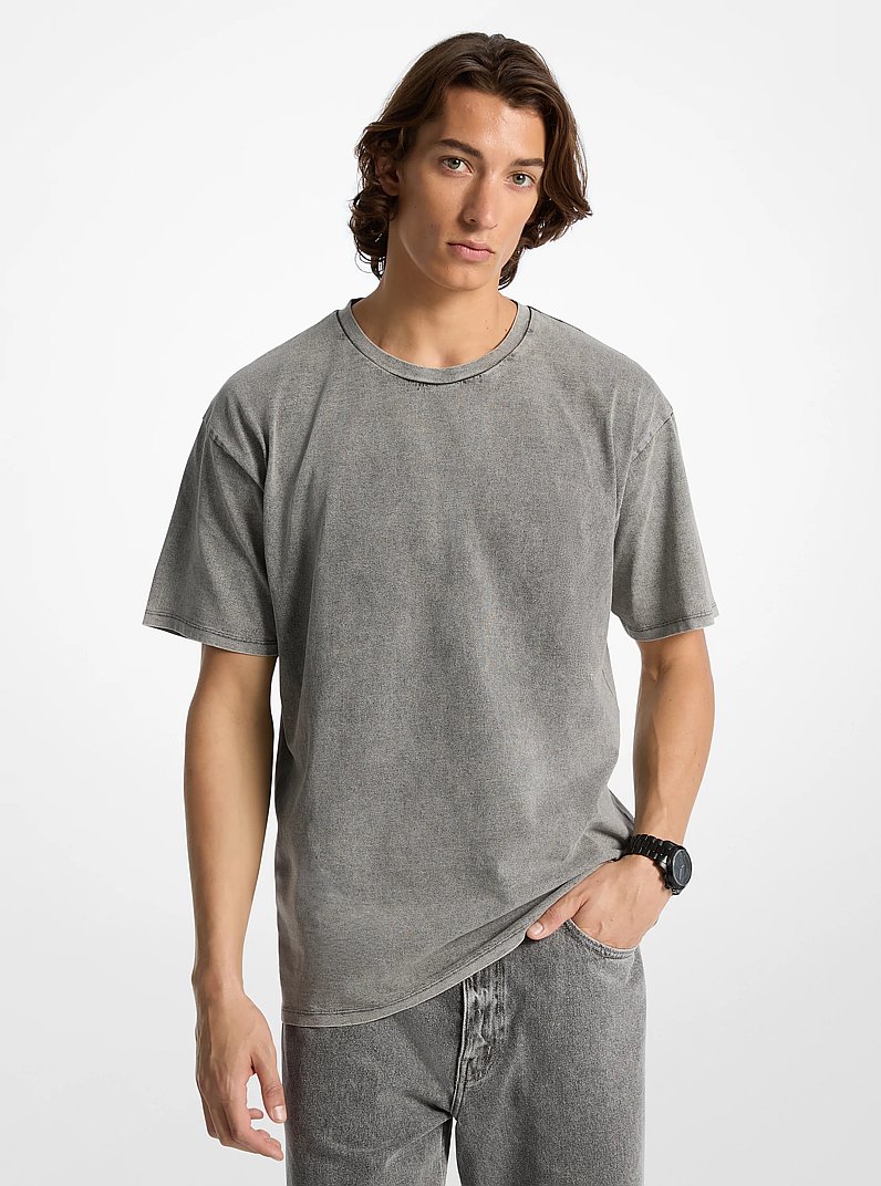 T-Shirt aus Baumwoll-Jersey mit Wascheffekt in BETONW&Auml;SCHE | Michael Kors