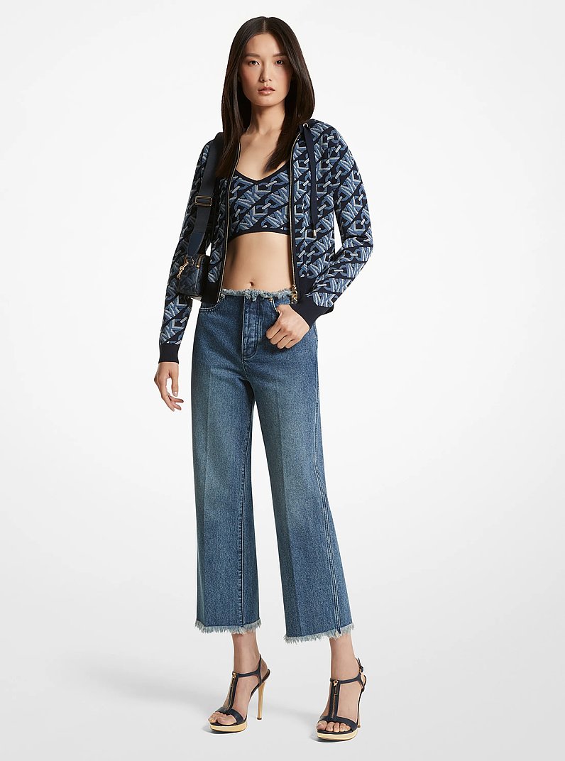 Frayed Denim Cropped Jeans in DUSK BLUE WASH | Michael Kors