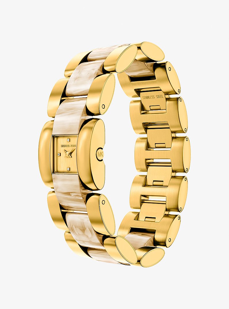 Petite montre Darrington dor&eacute;e en ac&eacute;tate &agrave; motif &eacute;caille de tortue in CORNE | Michael Kors