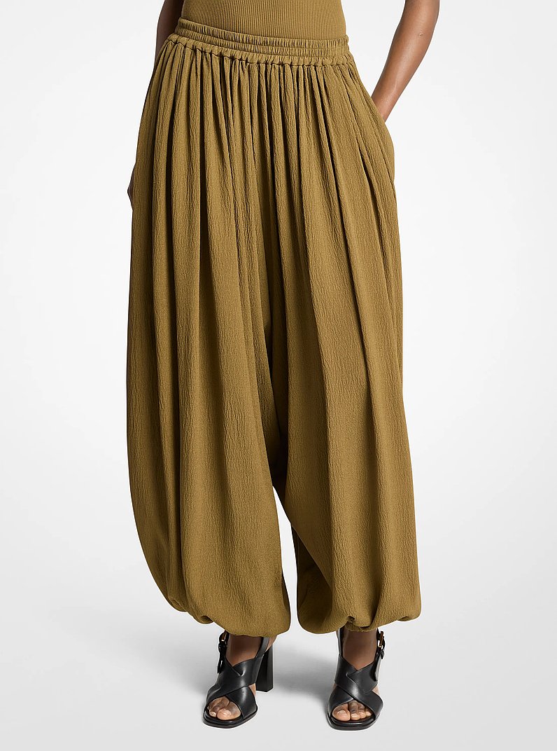 Silk Seersucker Sarouel Pants in FENNEL | Michael Kors
