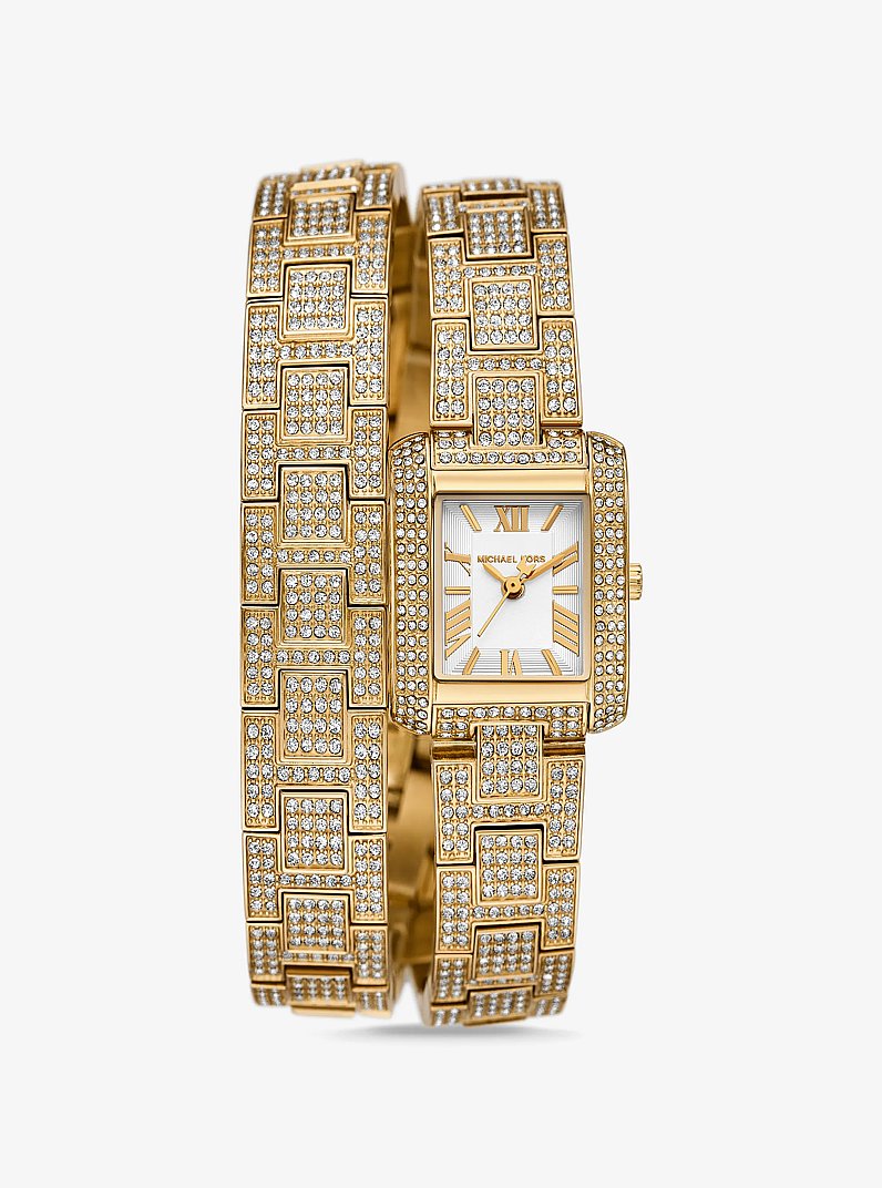 Armbanduhr Petite Emery mit doppelter Wicklung im Goldton mit Pav&eacute; in GOLDTON | Michael Kors