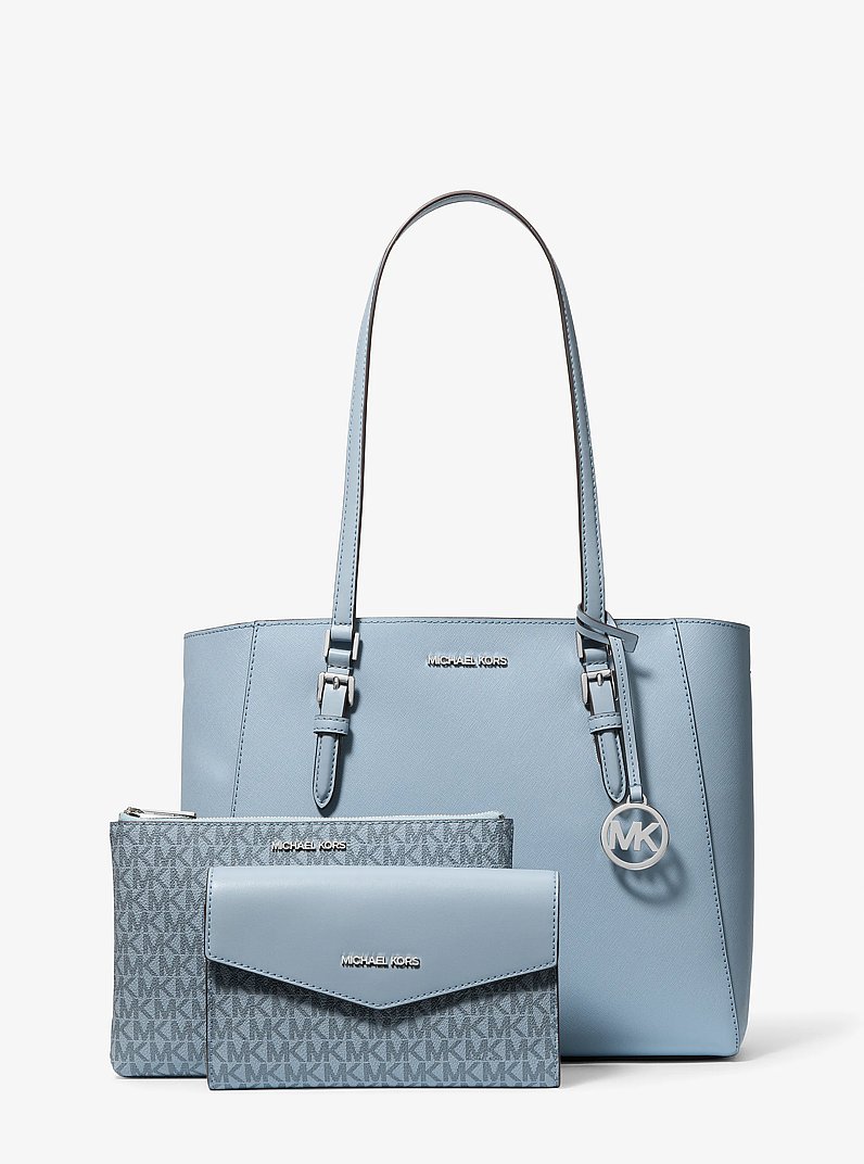 Charlotte Large Leather and Signature Logo 3-in-1 Tote Bag in PALE BLUE | Michael Kors