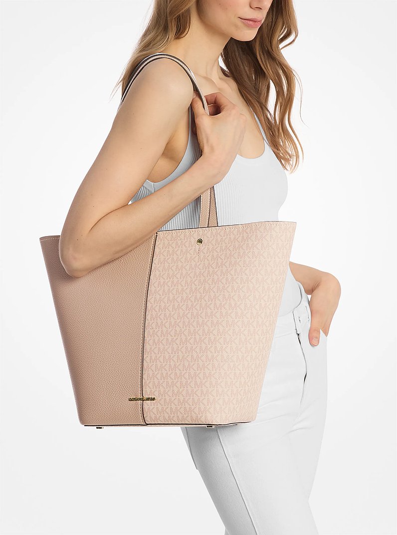 Flora Large Signature Logo and Leather Tote Bag in BALLET | Michael Kors