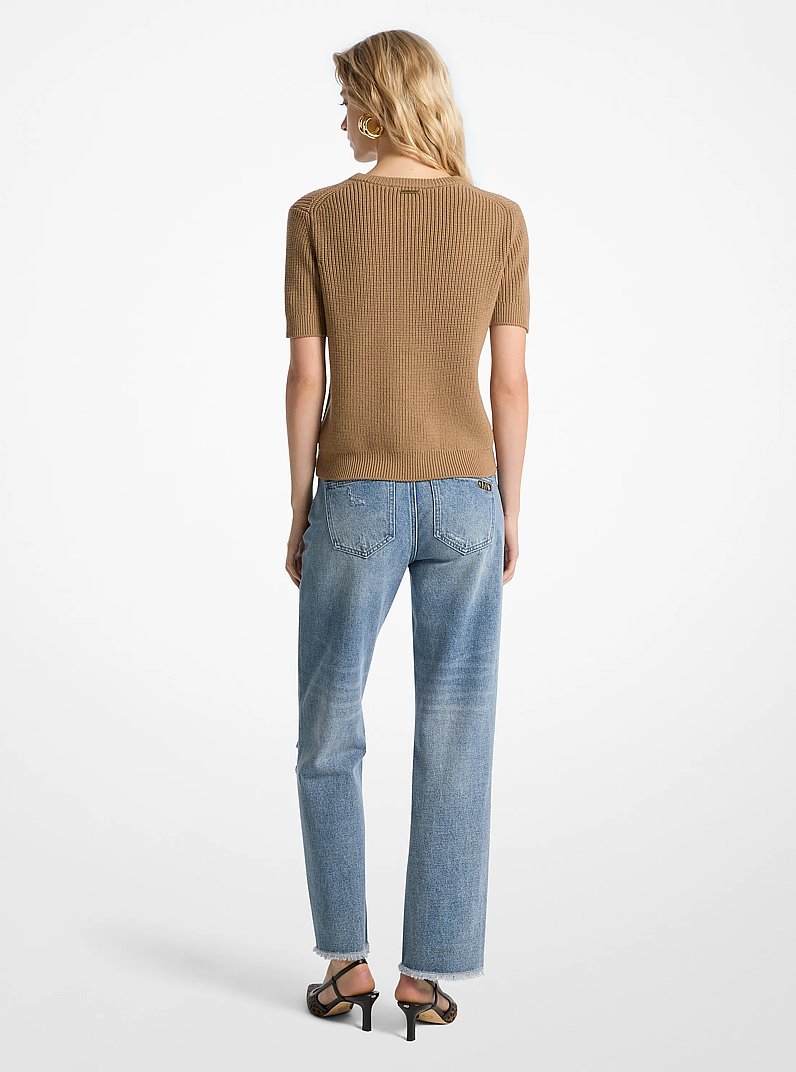 Wool Short-Sleeve Sweater in CAFE | Michael Kors