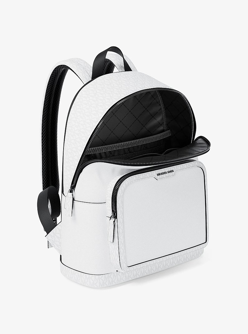 Cooper Medium Pebbled Leather and Signature Logo Commuter Backpack in BRIGHT WHT | Michael Kors