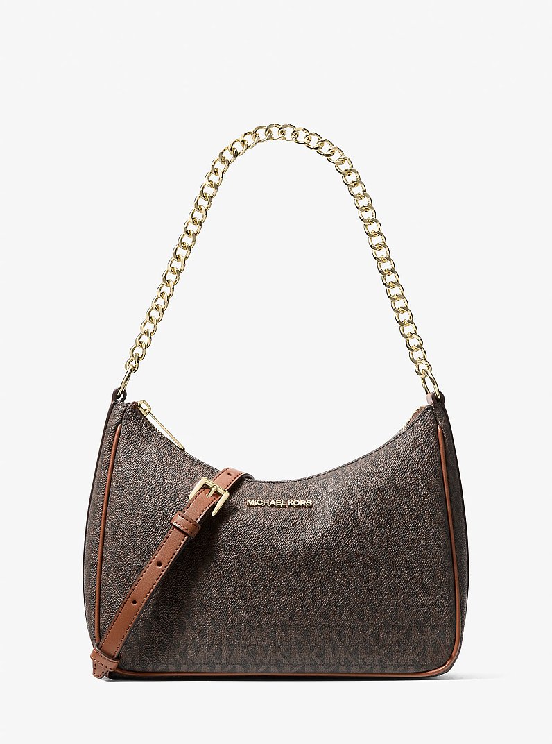 Jet Set Travel Large Signature Logo Convertible Crossbody Bag in BROWN | Michael Kors