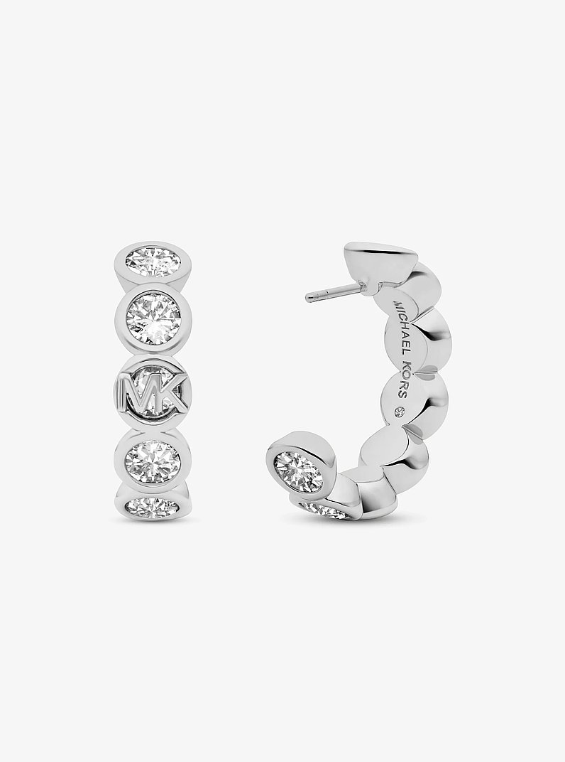 Anneaux d&rsquo;oreilles sertis du logo &agrave; pav&eacute; in ARGENT | Michael Kors