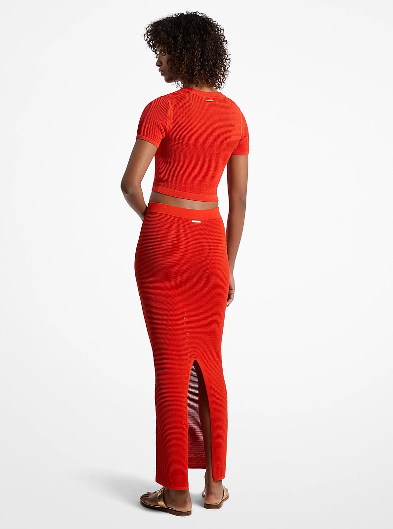 Crocheted Viscose Blend Maxi Skirt in RED CLAY | Michael Kors