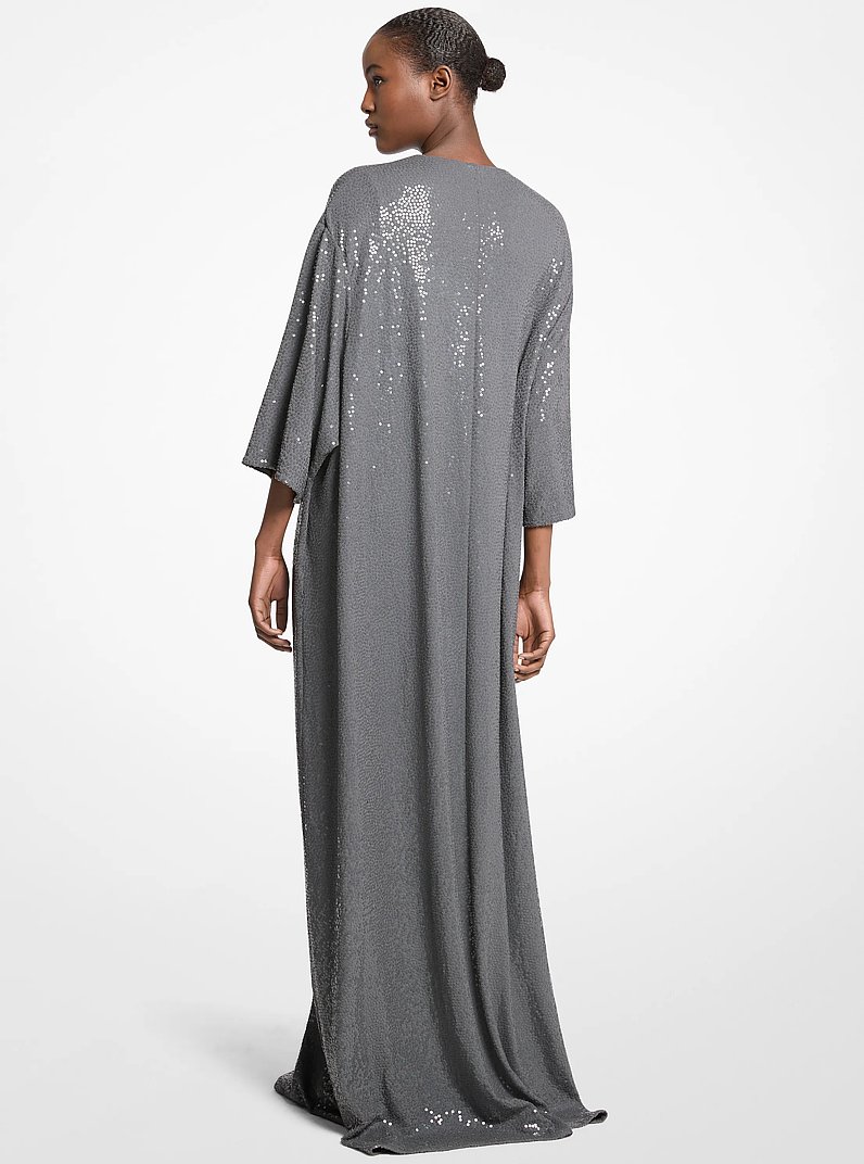 Hand-Embroidered Sequin Stretch Jersey Caftan Gown in GRAPHITE | Michael Kors